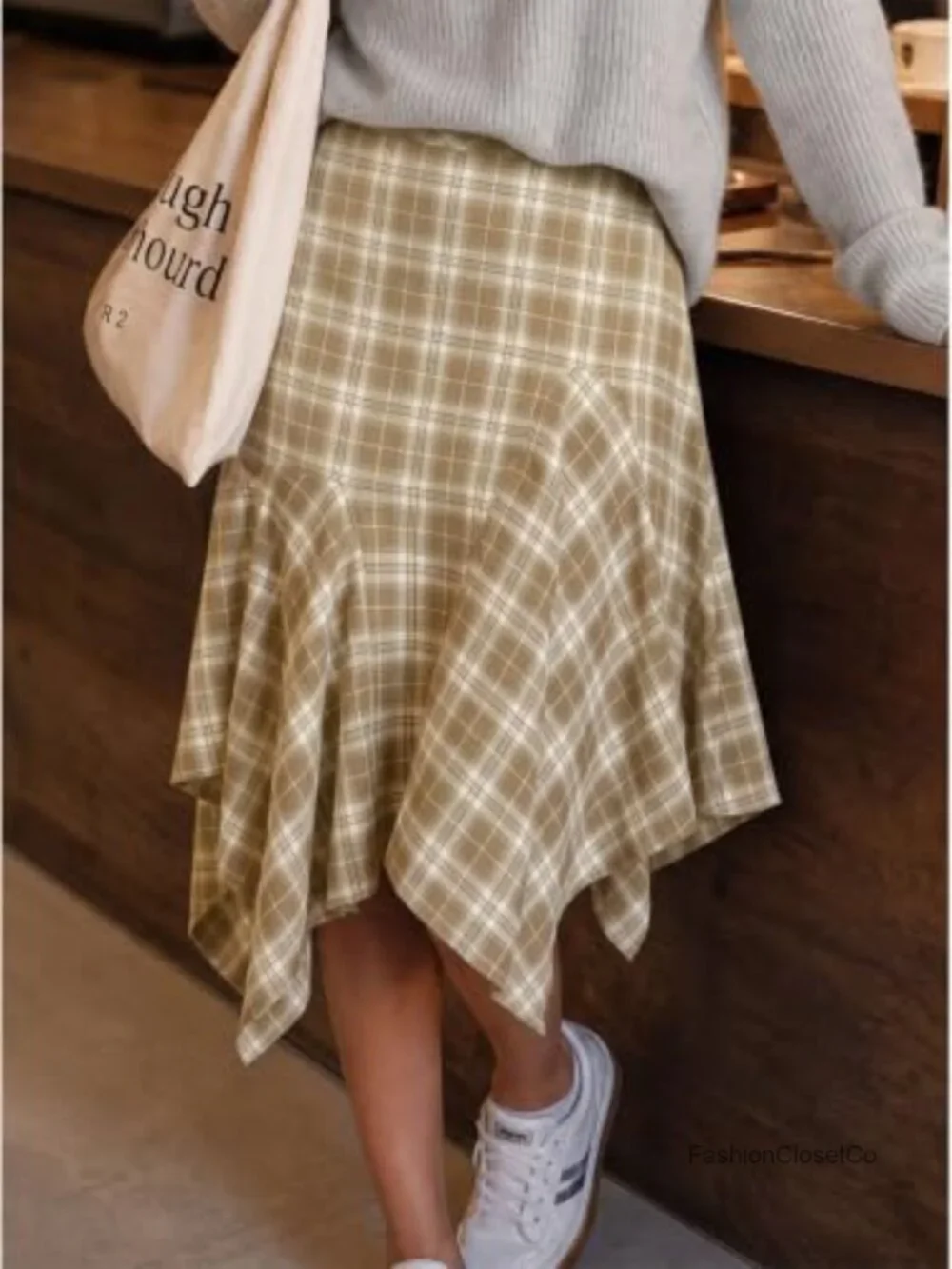 Women's Plaid Midi Skirt Y2K Low Waist Asymmetrical Flowy Skirt